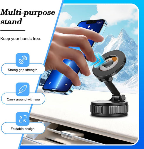 SWPHRT 360 Vacuum Magnetic Car Phone Holder, Rotation Vacuum Suction Vehicle Cell Phnoe Mount, Foldable Retractable