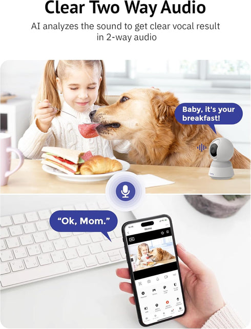 Hugolog 3K 5MP Indoor Security Camera with Auto-Focus, Ideal for Baby Monitor/Pet Camera, Starlight Night Vision, AI