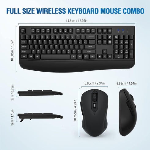 Wireless Keyboard and Mouse Combo, Full-Sized 2.4GHz Wireless Keyboard with Optical Mouse for Windows, Mac OS,