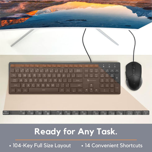 X9 Performance Large Print Lighted Keyboard and Mouse Combo, USB Wired Backlit Keyboard for Elderly, Low Vision Users