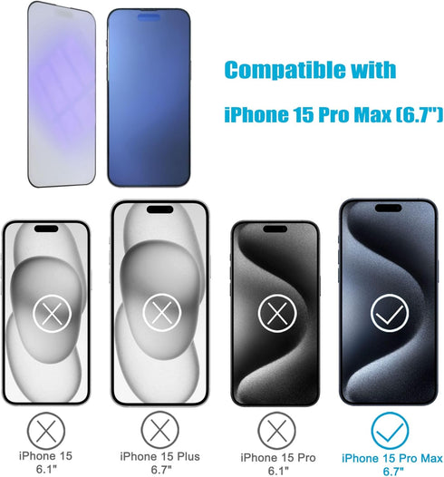 2 Pack Anti-Glare Blue Light Blocking Screen Protector for iPhone 15 Pro Max, Anti Blue Light Tempered Glass Film, 6.7"