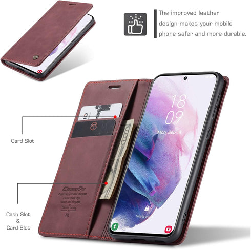 Kowauri Flip Case for Galaxy S21, Leather Wallet Case with Card Slot & Magnetic Closure for Samsung Galaxy S21 5G (Wine