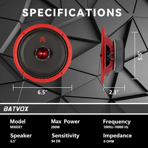 MX65E1 Loudspeaker, 6.5 Inch Midrange 400 Watts, Premium Quality Audio Door Speakers for Car or Truck