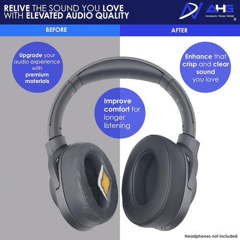 Premium WH-H900N & MDR-100ABN Ear Pads Cushions for Sony Headphones (Black) | Protein Leather, High-Density Foam,