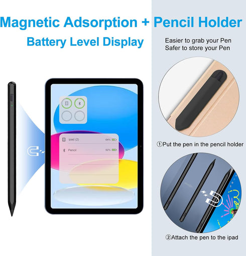 Stylus Pen for iPad 2018-2024, Apple Pencil with Palm Rejection for iPad 10th/9th/8th/7th/6th Gen, iPad Pro 11/12.9",