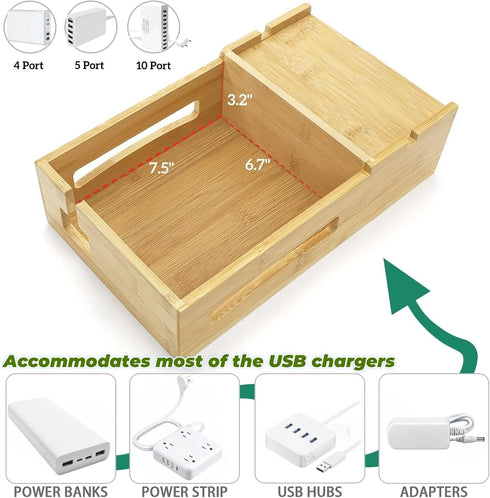 ZOOFOX Bamboo Charging Station for Multiple Devices, Desk Docking Station with Removable Divider Slots and Drawer
