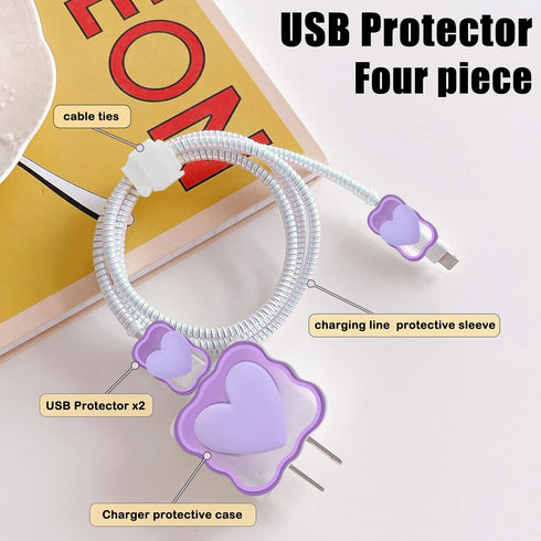 Cute 3D Love Heart Cable Protector for iPhone Charger, Data Line Saver for iPhone 11 12 13 14 Pro Max - Purple