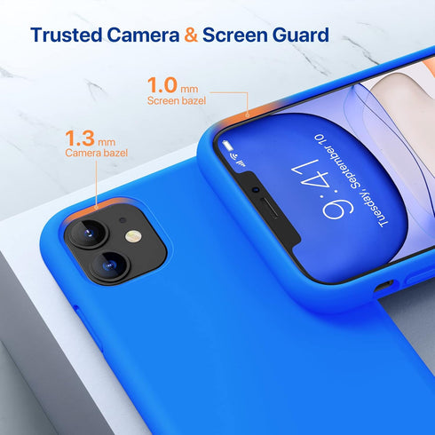 Miracase Designed for iPhone 11, Liquid Silicone Gel Rubber Phone Case with Screen Protector, Mediterranean Blue