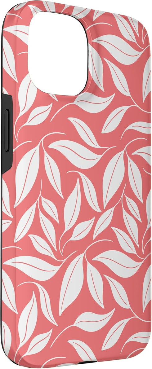 PrintablePretty 15 Salmon Pink Botanical Leaves Pattern Elegant Minimal Floral Case for iPhone