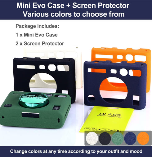 Pocoukate Protective Case for Instax Mini EVO, Soft Silicone Cover Bag with Screen Protector for Fujifilm