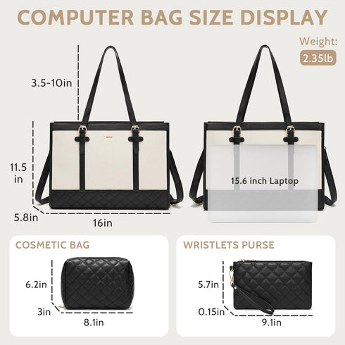 Keyli 3pcs Women,15.6 Inch Laptop Bag for Canvas Tote Bag Work Bags Large Business Computer Briefcase Shoulder Handbag