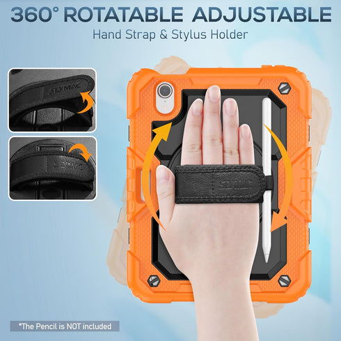 SEYMAC Full-Body Shockproof Protective Case for iPad Mini 6 8.3 Inch, Orange with Screen Protector, 360° Rotating