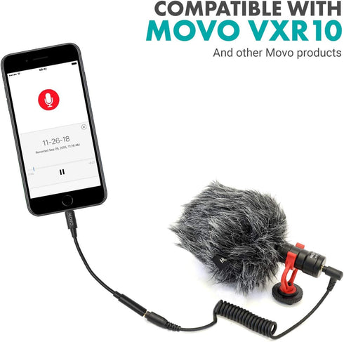 Movo IMA-1 Female 3.5mm TRRS Microphone Adapter Cable to Lightning Connector Dongle for Apple iPhone, iPad