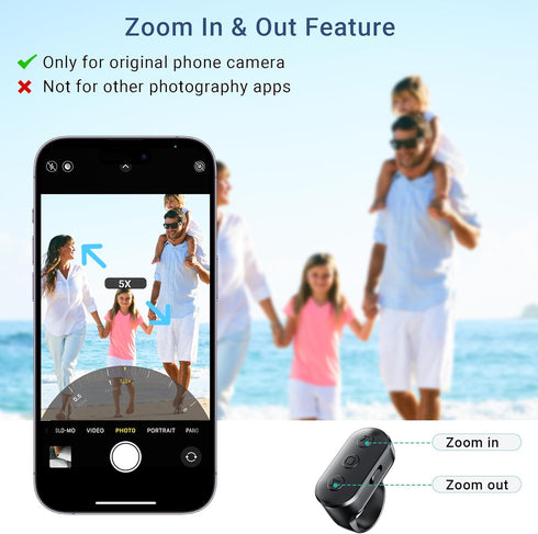 Voinap Phone Camera Remote Control with Zoom for iPhone & Android, Rechargeable Bluetooth Camera Remote with Front/Rear
