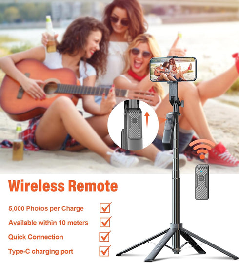 71 Inch Tall Selfie Stick Phone Tripod with Detachable Wireless Remote and 2 LED Lights for Recording, Video, Picture,