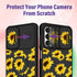 (2in1 Cute Girls Sunflower Kawaii Aesthetic Case for Samsung A14 5G, Black Design with Camera Cover and Ring Stand