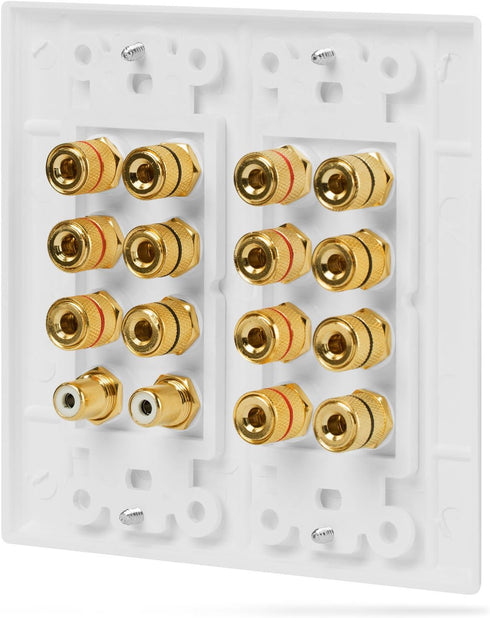 Fosmon 2-Gang 7.1 Surround Sound Distribution Home Theater Wall Plate, Gold Plated for 7 Speakers, 2 RCA Jack