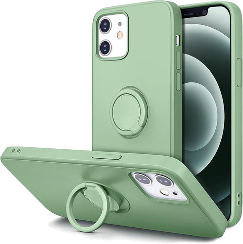 Hython Case for iPhone 12 & 12 Pro with Ring Stand, 360° Rotatable Magnetic Kickstand, Matcha Green