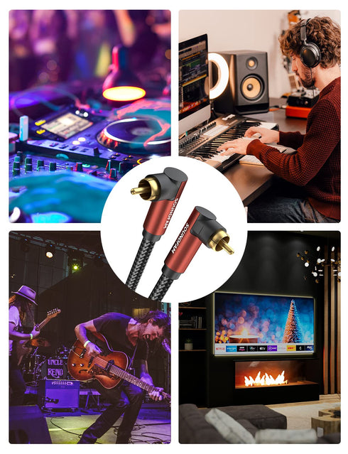 Dual 90 Degree RCA Cable Right Angle Subwoofer Cable - New Upgrade Double RCA Coaxial Audio Cable - Wine Red