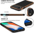TENDLIN Compatible iPhone XR Case, Wood Grain with Carbon Fiber Texture Design, Black Leather Hybrid Slim Case