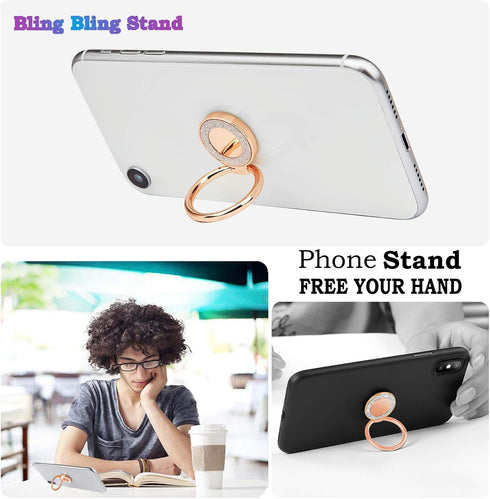 Glitter Bling Bling Phone Ring Holder, Sparkle Kickstand, Cell Phone Finger Grip for Almost All Phones/Pad - Rose Gold