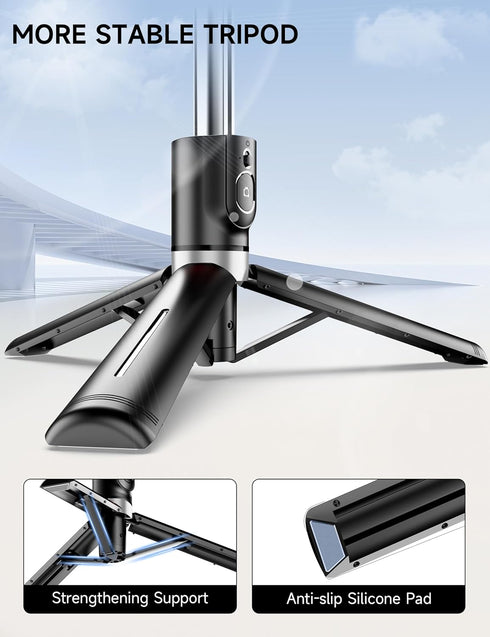 45" Selfie Stick Tripod with 2 Lights, Extendable 5 in 1 Selfie Stick with Wireless Remote for iPhone, Samsung, Android