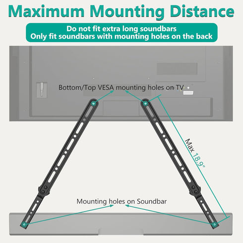WALI Sound Bar Mount Bracket for Mounting Above or Under TV, Adjustable 3 Angled Extension Arm, Fits Most 23 to 65 Inch