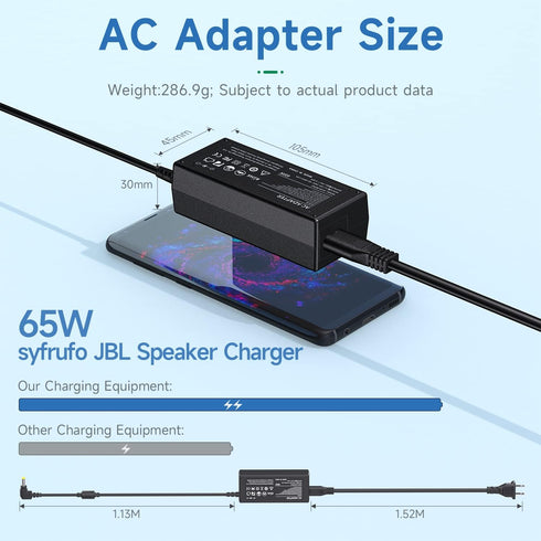 Power Cord for JBL Xtreme/Xtreme 2, 19V AC/DC Adapter Charger for JBL Boombox, 65W Portable Wireless Speaker Power