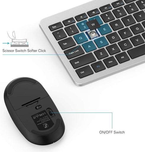 Wireless Keyboard and Mouse Combo - seenda Full Size Slim Wireless Keyboard Mouse with On/Off Switch