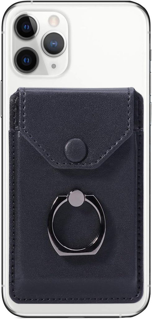 Ring Stand - Slim Leather Wallet Stick on Wallet for Cell Phone, Credit Card RFID Blocking Sleeve Black