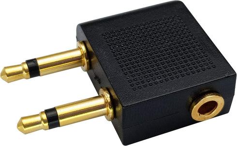 Dual 3.5mm (1/8") Male to 3.5mm Female AUX Audio Jack Adapter Converter for Using Headphone on Airplane (2 Pack)