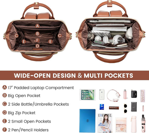 Backpack Women,17 inch Backpack Backpack Backpack LOVEVOOK Leather for Leather Laptop Women,Professional Work Nurse