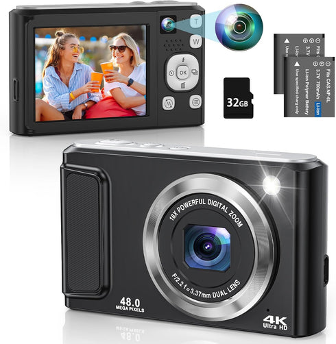 DSOEKEU 4K Digital Camera for Photography with Front and Rear Lens,48MP Autofocus Vlogging