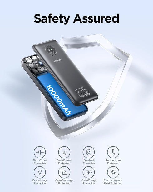 PISEN 10000mAh 3C 10000mAh 22.5W Pack 3C 2USB-A, 1USB-C Power Bank - CCC Certified Power Bank, Travel Battery Portable