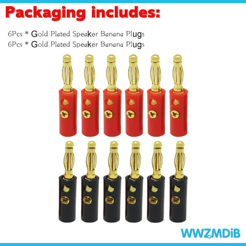 4mm Banana Plugs Stackable Connectors for Speaker Wire (12Pcs/6pair Gold Plated) by WWZMDiB