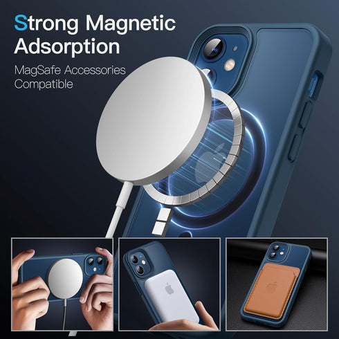 JETech iPhone 12 Mini Case 5.4" - Slim Shockproof MagSafe Compatible Cover with Translucent Matte Back (Blue)