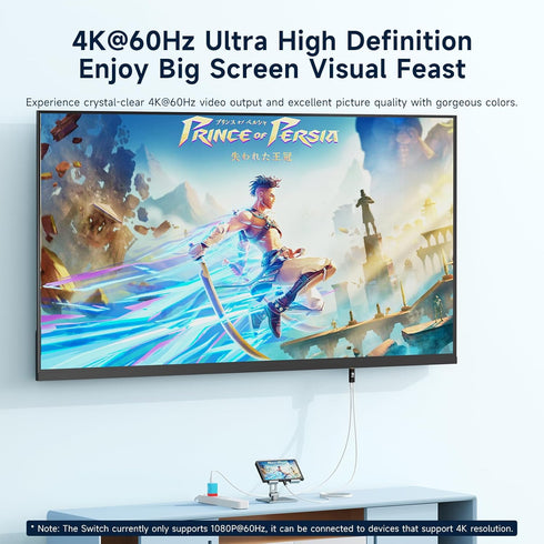 JINGDU 4K@60Hz USB C to HDMI Cable for Nintendo Switch NS/OLED/Steam Deck, 2m/6.6FT Portable Cord