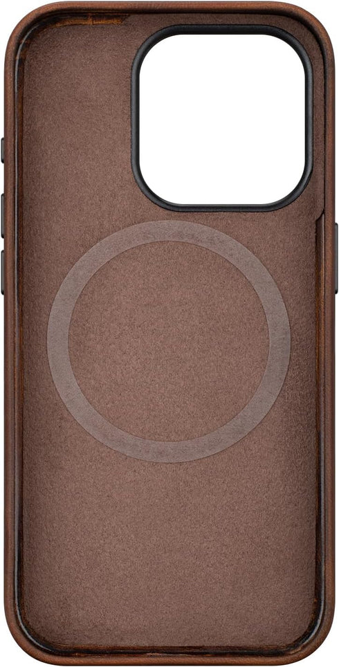 maogoam Genuine Crazy Horse Leather Case for iPhone 15 Pro Max, Dark Brown, Indiana-Jones Style, Compatible with MagSafe