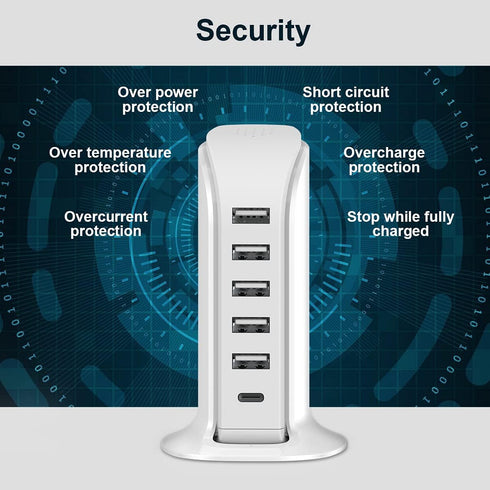 Upoy Charging Station for Multiple Devices, 40W Wall Charger Block with 5 USB Ports, Smart IC, Charger Tower