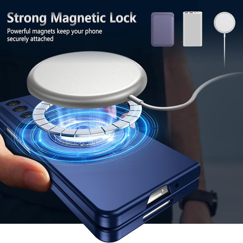 Rugged Phone Case for Samsung Z Fold 4 Case with Ring Magnetic Fits Wireless Charger, 2 in 1 Soft TPU and Hard PC Cover Samsung Galaxy Z Fold 4 Case Shockproof Blue (Blue)