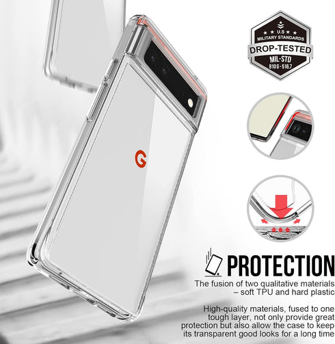 Shop Google Pixel 6A Case: Slim Fit, Crystal Clear Armor, 8ft Military Drop Protection, Non-Yellowing, Rugged