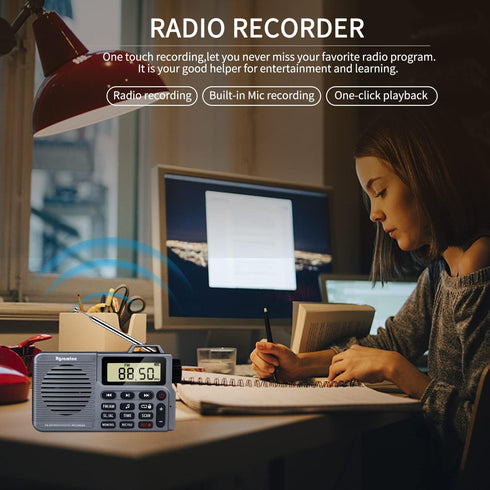 Portable AM/FM Radio, Small Pocket Radio with Bass Speaker, Long Battery Life, Support Micro SD Card and Record, Alarm