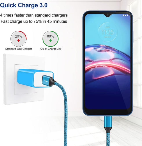 18W QC3.0 Fast Wall Charger Plug for Android Phone Fast Charging for Fire Tablet, Kindle, Samsung Galaxy J3 J5 J7 J8 S7 S6, PS4 Xbox LG K40 K20, Moto E4 E5 E6, Micro USB Charger Cable Cord 6FT 2Pack