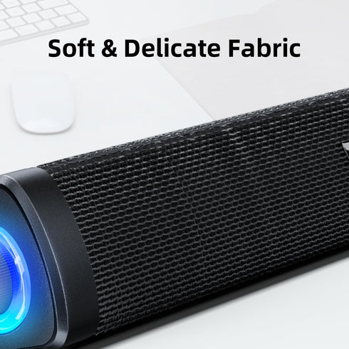 USB Computer Speakers with 3.5 mm Aux, Wired USB Powered SoundBar with Colorful LED Lights for Monitor, Laptop, Phone