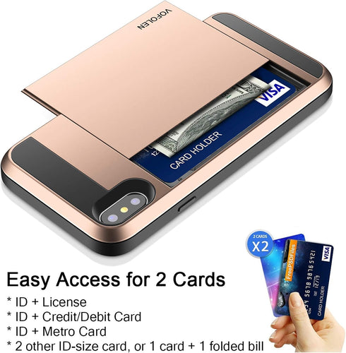 Vofolen Case for iPhone Xs Max, Wallet Card Holder Sliding Cover, Dual Layer Protective Hard Shell Hybrid TPU