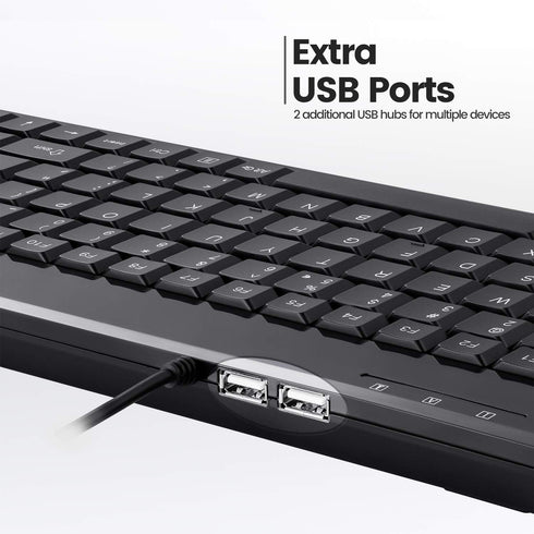 Perixx PERIBOARD-409H Wired USB Mini Keyboard with 2 USB Hubs, Black