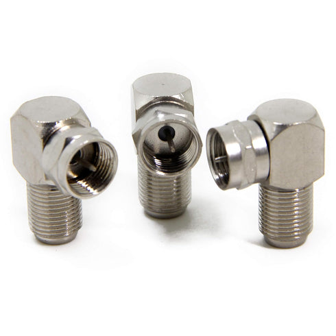90 Degree Coaxial Connector - 3-Pack F Type Male to Female RG6 Right Angle Adapter
