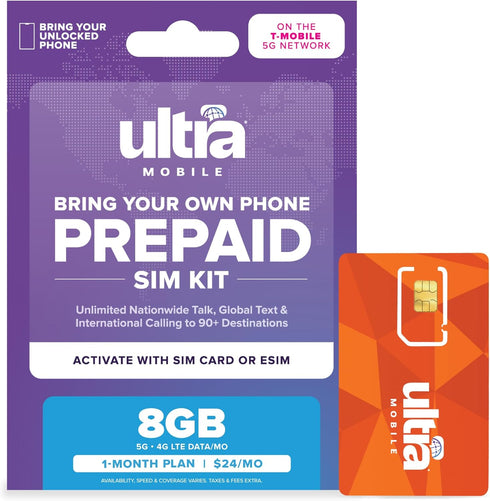 Ultra Mobile $24/mo. Prepaid Phone Plan with Unlimited Talk, Text, & 8GB of 5G