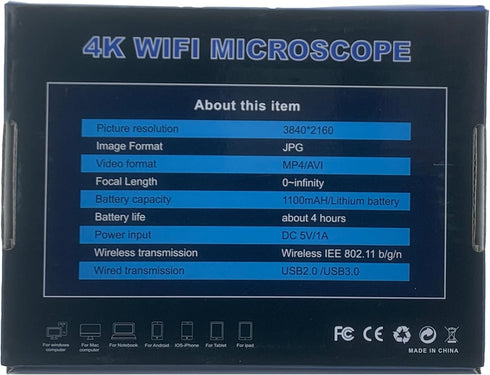 HD 4K 3840x2160P WiFi Digital Microscope Camera, Portable Handheld Microscope for iPhone, Android, Windows, Mac