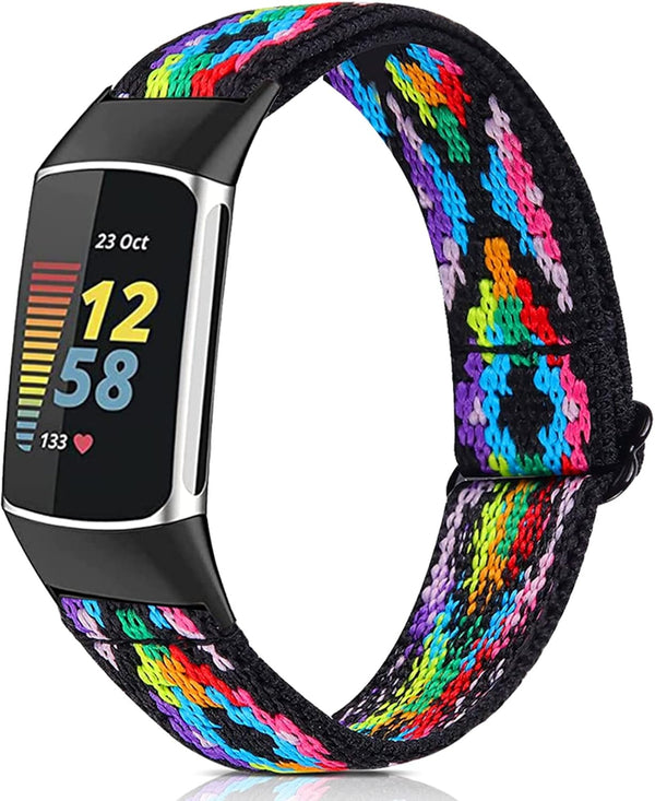 Stretchy Bands Compatible with Fitbit Charge 5, Adjustable Elastic Straps Wristbands Accessories Replacement for Fitbit
